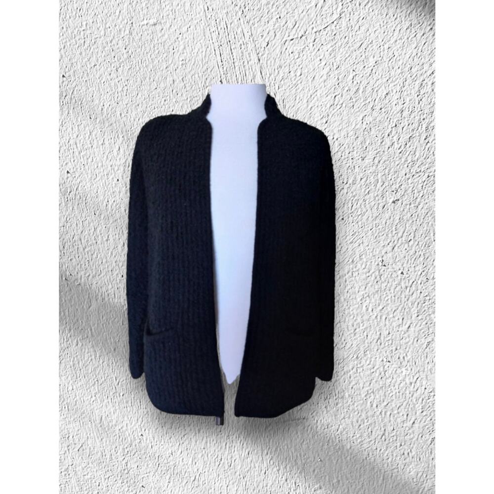 Lazarus Open Front Wool Black Cardigan Size 42 Taiwan Vintage